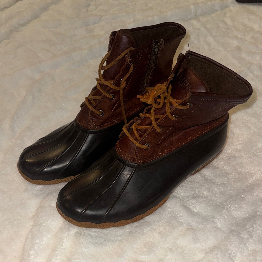 Brown and Black Sperry Duck Boots